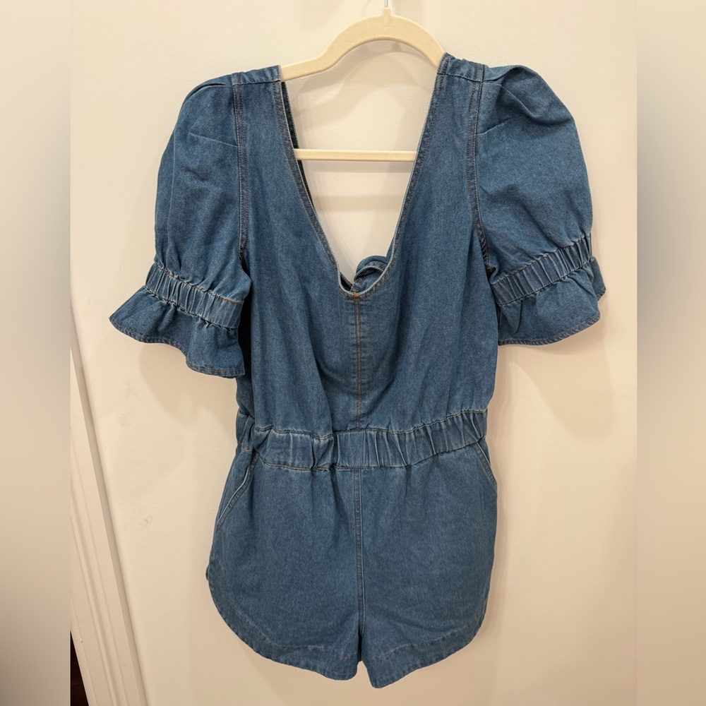 Denim Blue Jumpsuit with Ruffle Sleeves
